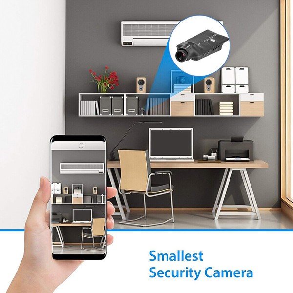 Compact security camera in modern office setting.