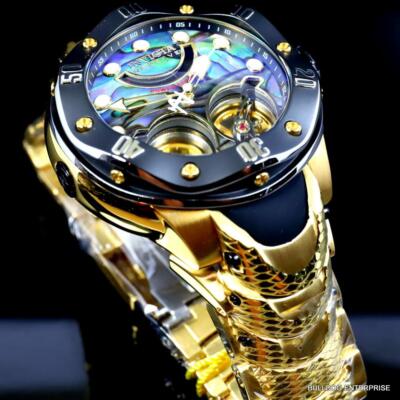 Pre-owned Invicta Reserve Kraken Double Open Heart Automatic Abalone Gold Plated Watch