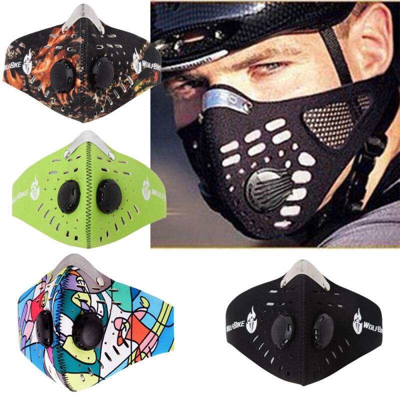 Cycling Sport Face Mask With Active Carbon Filter Breathing Valves Washable Us