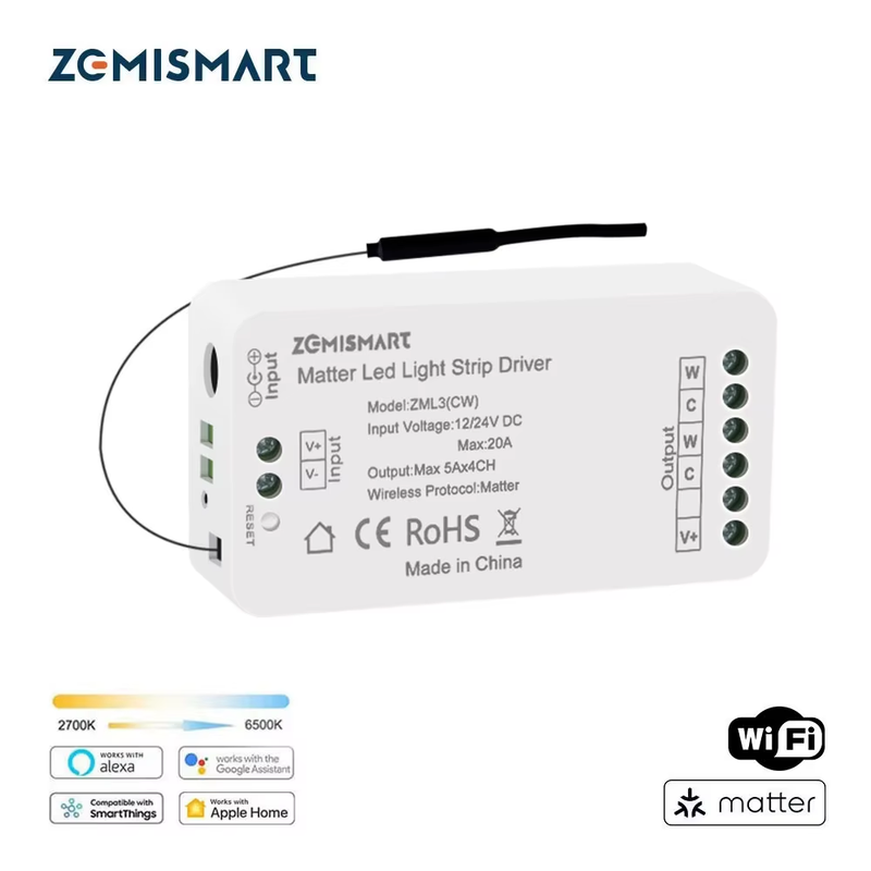 Matter Over WiFi LED Light Strip Driver CCT 2700K-6500K Smart Led Controller Hom