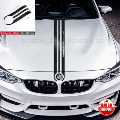 Black Carbon Fiber 5D Car Hood Sticker Stripe Decal For BMW Performance Sport