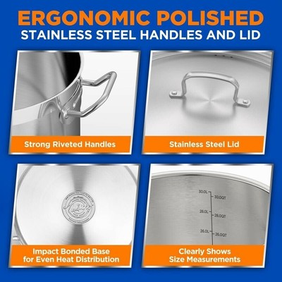 NutriChef 30QT Stockpot Stainless Steel w18.35"xh14.15" Induction Compatible