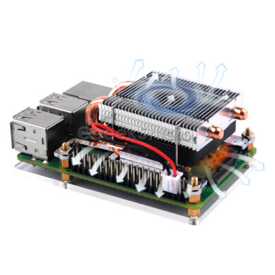 Low-profile ICE Tower Cooler Silent Fan for Raspberry Pi 4B/3B+/3B