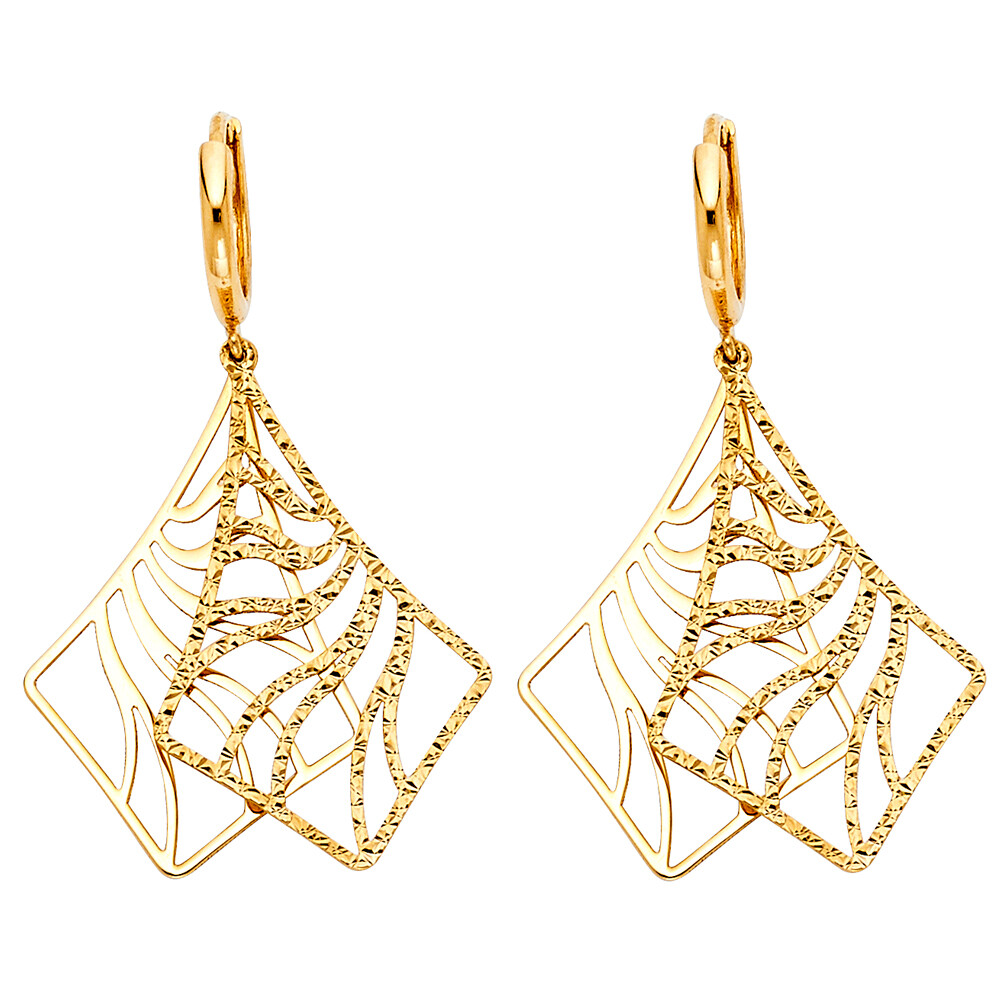 Pre-owned Tgdj 14k Yellow Gold Hanging Earrings For Women Height - 40 Mm X Width - 20 Mm