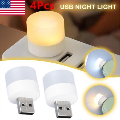 4Pcs Portable USB Plug-in LED Lamp Mini Night Light Small Mobile Lights Lamps US
