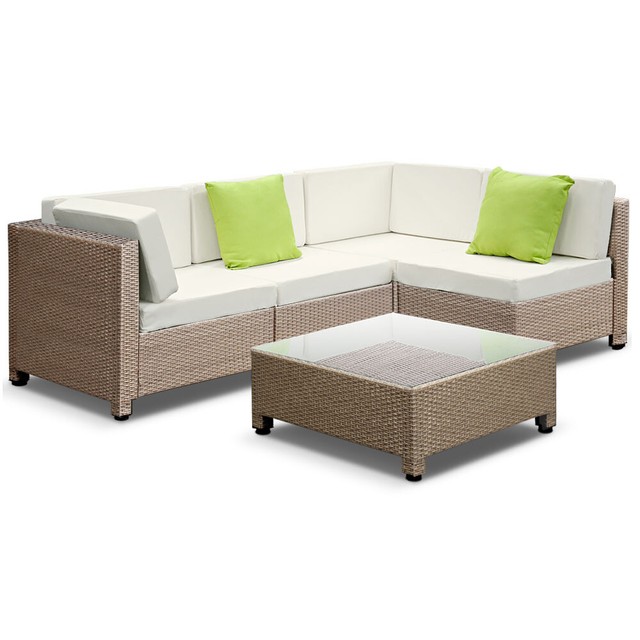 Outdoor Lounge 4 Seater Garden Furniture Wicker 5pcs Rattan Sofa