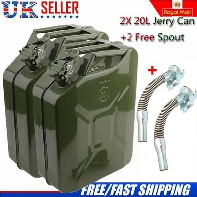 2 x 20L LITRE METAL JERRY CAN GREEN CAR STORAGE FUEL CONTAINER & FLEXI SPOUT UK