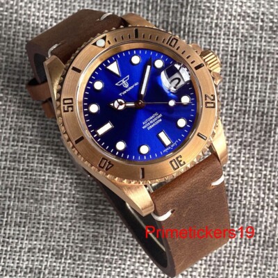 Tandorio Cusn8 Bronze 40mm Men's Automatic Dive Watch NH35A Blue Sunburst Dial
