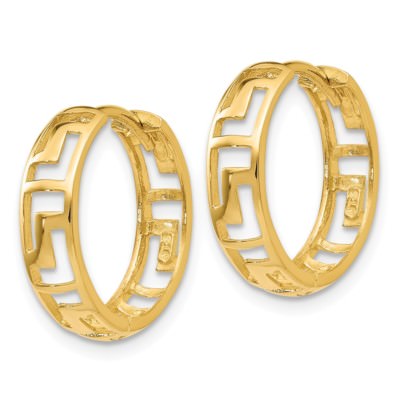 Pre-owned Superdealsforeverything Real 14kt Yellow Gold Greek Key Hinged Hoop Earrings