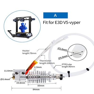 For Anycubic E3D V5 Vyper/Chiron 3D Printer 1.75mm 24V Hotend Kit V5 J-head US