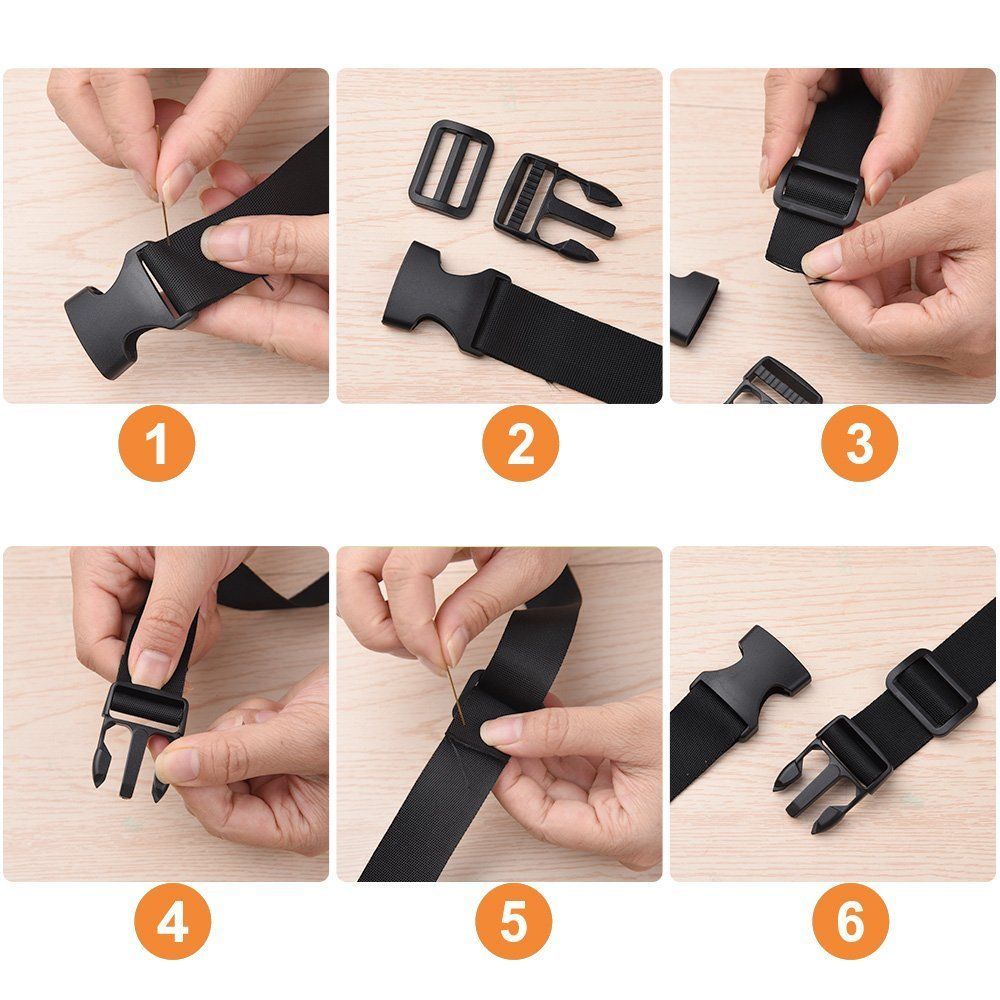 1Inch Plastic Buckle Kit With 10 Pack Side Release and Black Nylon Webbing Strap