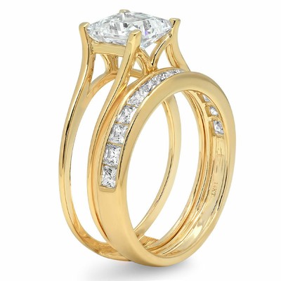 Pre-owned Pucci 3.55ct Princess Cut Vvs1 Solitaire Halo Engagement Ring Band Set 14k Yellow Gold In White/colorless