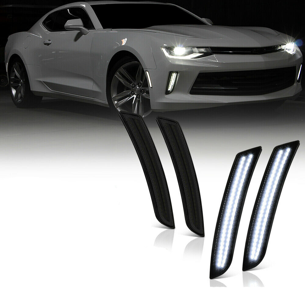 4PCS 2016-2021 Chevy Camaro White LED Side Marker Light Smoke Housing Lamp SET