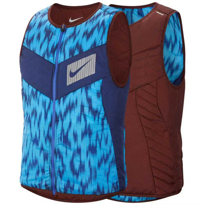 Nike AeroLayer Wild Running Puffer Vest Red Blue CU6058-624 Jogging Reversible