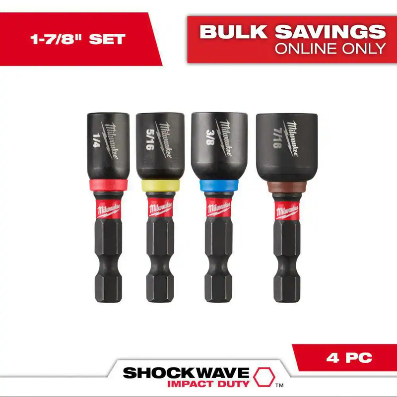 Milwaukee Magnetic Nut Driver Set Impact SHOCKWAVE Magnetic 1/4 5/16 3/8 7/16 in