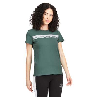 Футболка Puma Script Crew Neck с коротким рукавом женские синие повседневные топы 588558-45