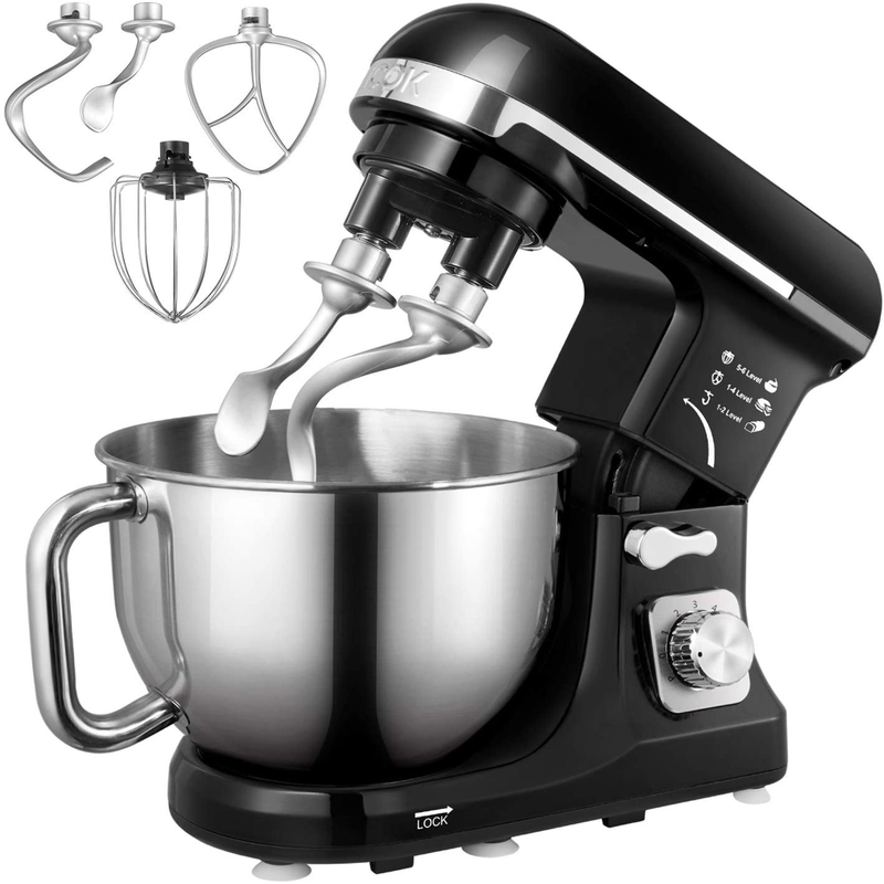 With Double Hook, 6spds,5.5qtstainless Steel Bowl,beater/whisk Black