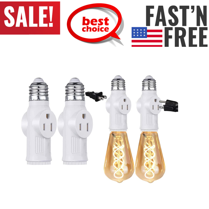 4pack 3 Prong Light Socket Adapter E26 Light Bulb Outlet Adapter 3 Prong LED NEW