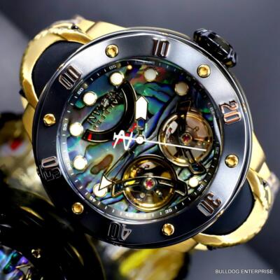 Pre-owned Invicta Reserve Kraken Double Open Heart Automatic Abalone Gold Plated Watch