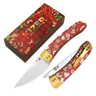 KIZER Mini MoMo Nitro-V Warm Holiday Cottage EDC-Taschenmesser Weihnachten Rot