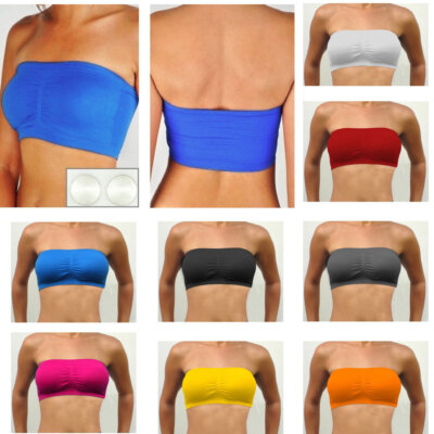 1 Womens Strapless Padded Bra Bandeau Stretch Tube Top Removable Fashion Sports