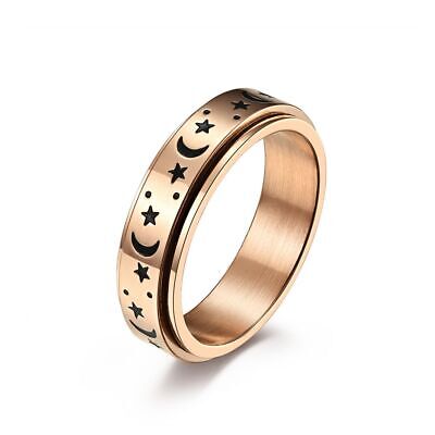 New Personalized Steel Moons and Stars Women and Men Relax Rotatable Rings