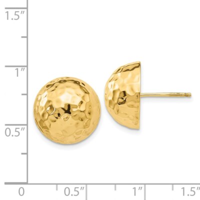 Pre-owned Superdealsforeverything Real 14kt Yellow Gold Hammered Half Ball Post Earrings
