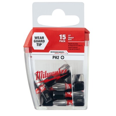 Milwaukee 48-32-5003 #2 Phillips Shockwave 1 in. Insert Bits (15 pack)