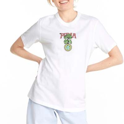 

Puma Downtown Relaxed Crew Neck Short Sleeve Graphic TShirt Womens White Casual, Белый