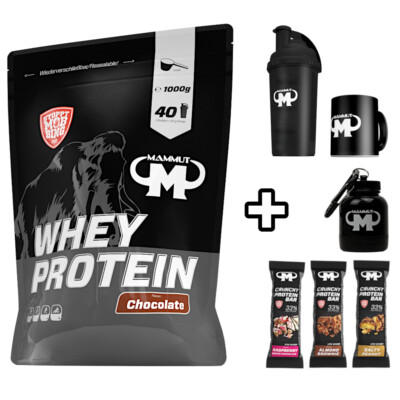 Whey Protein 1000 g Eiweiß Molke 40 Portionen von Mammut + Gratisartikel