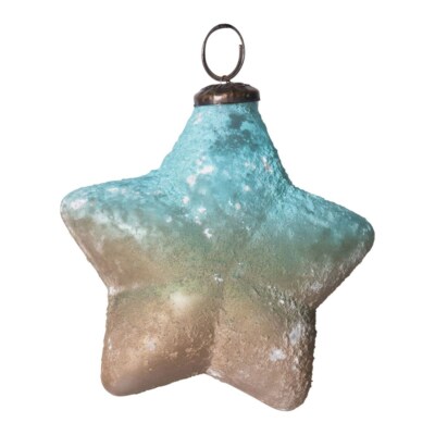 2 Mercury Glass Star Ornaments Agua & Champagne Textured Finish Christmas