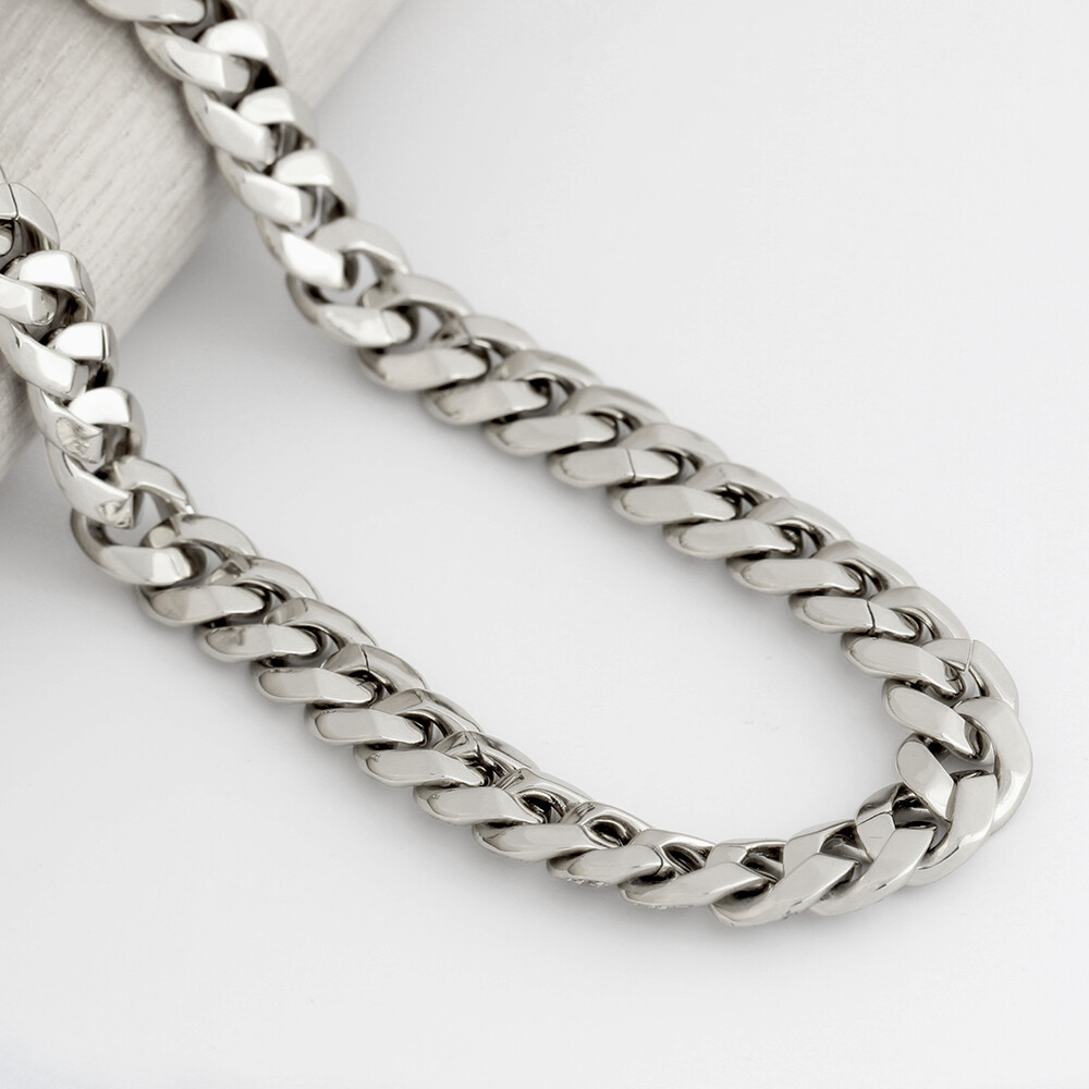 8mm White Gold Plated Stainless Steel Miami Cuban Link Bracelet Chain Necklace
