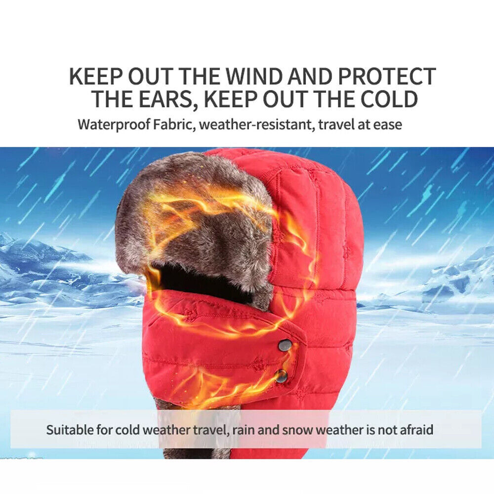 Winter Thermal Fur Lined Aviator Hat with Ear Flap Full Face Cover for Men Women
