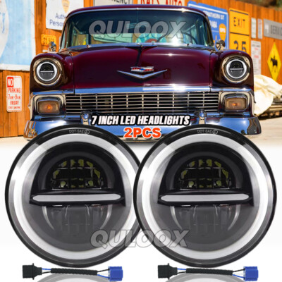 Pair 7'' Inch Round LED Headlights Hi/Lo Sealed Beam for Chevy Bel Air 1955-1957