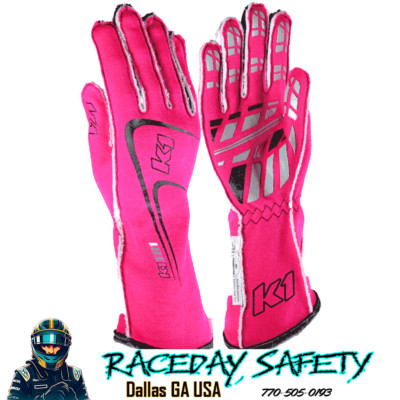 K1 RaceGear Track 1 Nomex  Racing Gloves SFI 3.3/5 Fluorescent Pink