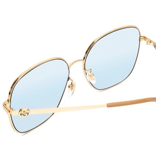 Pre-owned Gucci Gg1089sa-004 Womens Oversized Designer Sunglasses In Gold & Tan/blue 61 Mm In Multicolor