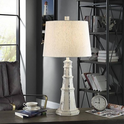 StyleCraft Cone-Shaped Body Lighthouse Table Lamp 3-Way Switch Distressed White