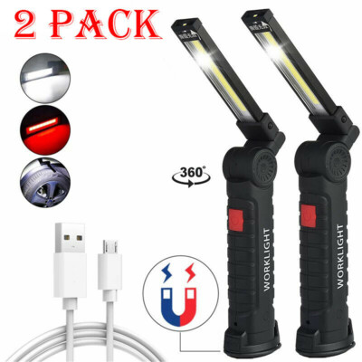 2PCS Magnetic COB LED USB Rechargeable Work Light Portable Flashlight Torch Lamp