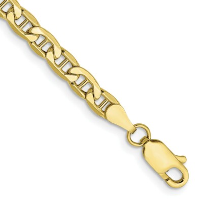 Pre-owned Skyjewelers Real 10k Yellow Gold 4mm Semi-solid Anchor Chain Bracelet; 8 Inch; Lobster Clasp