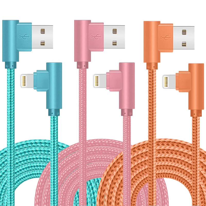 Iphone Charger, 3 Pack 10FT 90 Degree Charging Cable Mfi Certified USB Lightning
