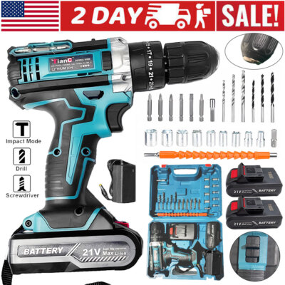 2024 Cordless Combi Hammer Impact Drill Driver Electric Screwdriver w/ 2 Battery
