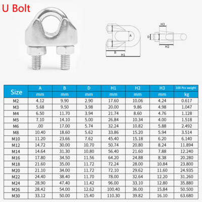 Simplex Duplex U Bolt Steel Wire Grips Clamp Clips Rope Cable 304Stainless Steel