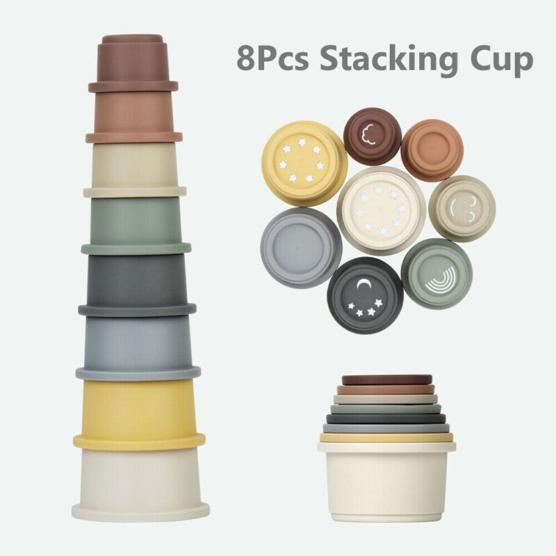 8pcs Stacking Cup Toys for Kids Safe Multifunctional Nesting Cup Bath Toys Gift