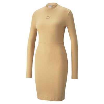 

Puma Classics Ribbed Long Sleeve Mini Dress Womens Brown Casual 534304-88, Коричневый