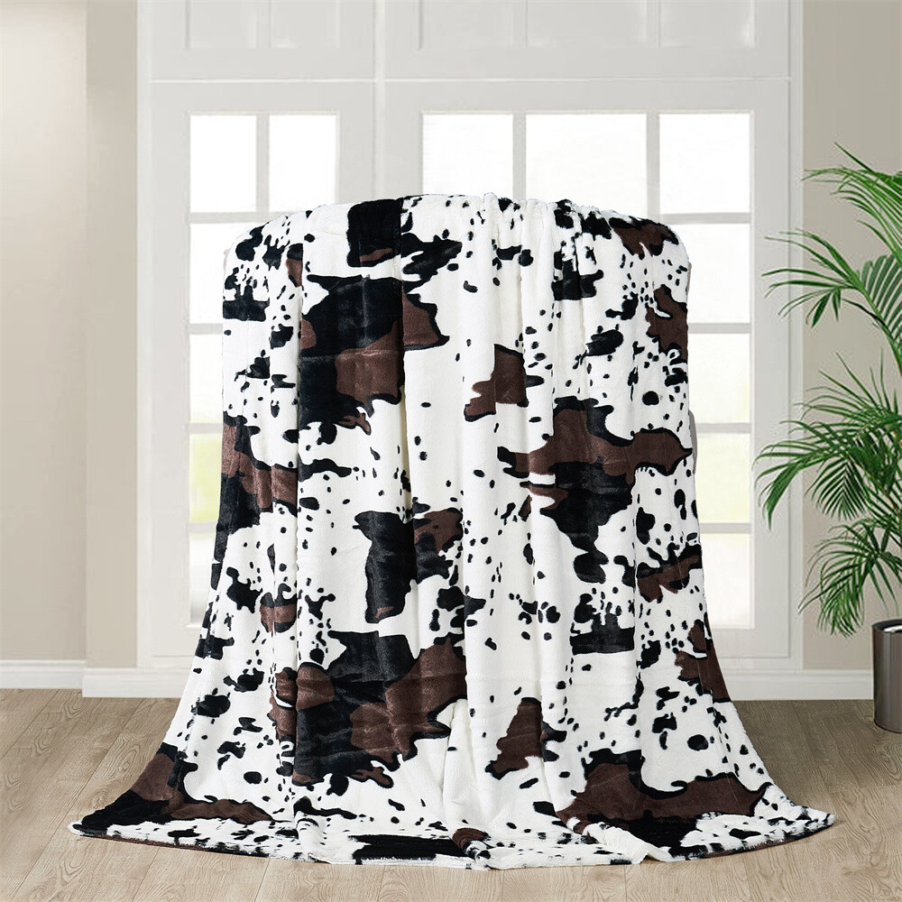 HST Cow Print Blanket Double Sided Faux Fur Throw Blanket Warm Soft Cozy Gifts