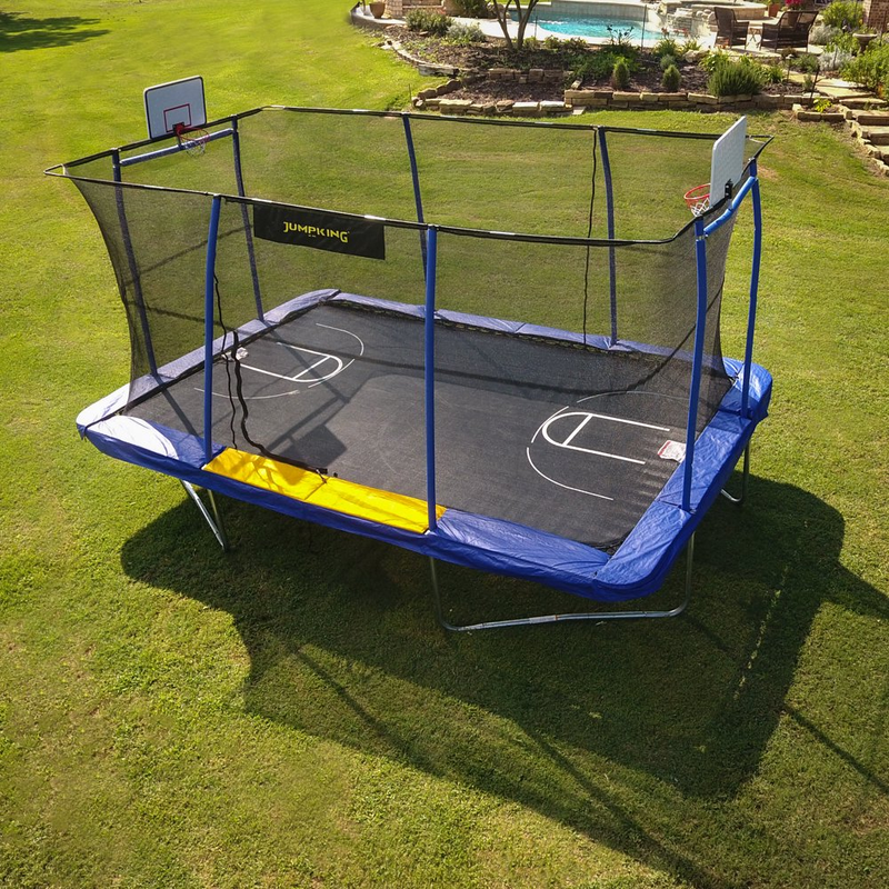 Rectangle 10' X 15' Trampoline, with 2 Basketball Hoops, Footstep, and Court Pri