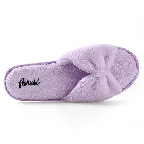 Purple Women/'s Open Toe Bowknot Plush Spa Slipper Indoor Bedroom Floor Shoes