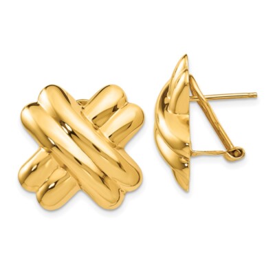 Pre-owned Superdealsforeverything Real 14kt Yellow Gold Polished X Omega Back Post Earrings