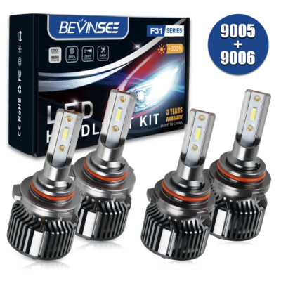 Bevinsee 9005 & 9006 Combo CSP LED Headlights Kit 6000LM High Low Beam 4x Bulbs