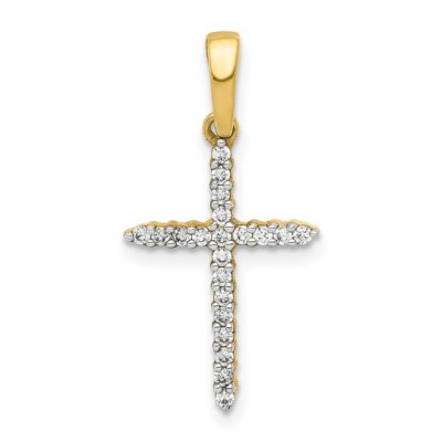 Pre-owned Superdealsforeverything Real 14kt Yellow Gold 1/6ct. Diamond Cross Pendant
